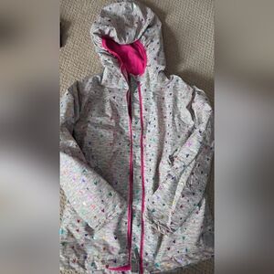 Hatley Gray Hooded Sweatshirt with Multicolor Heart Print and Pink Trim